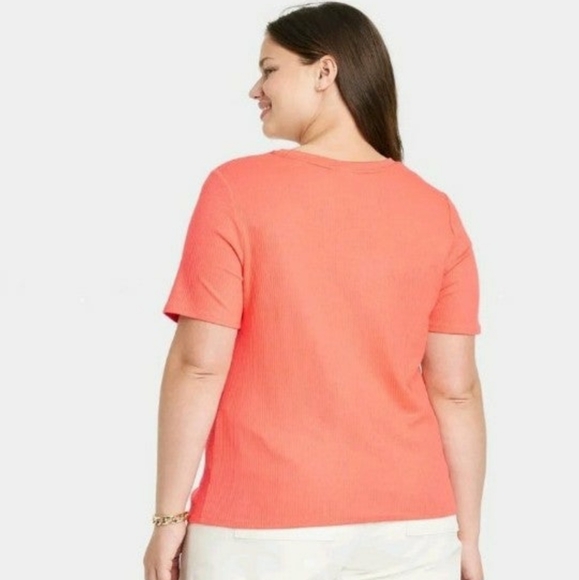 NWT WOMEN'S AVA & VIV SLIM FIT SHORT SLEEVE RIBBED SHIRT - Picture 3 of 9